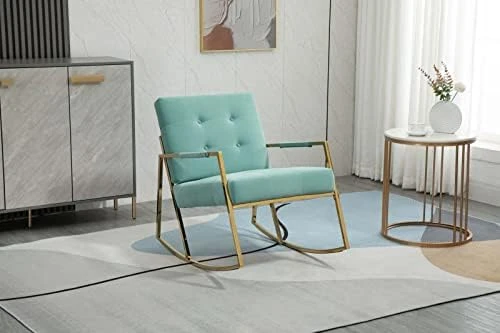 Velvet Accent Rocking Armchair, Modern Uplostered Tufted Nursery Glider Rocker With Armrest And High Backrest, Comfy Side Armchair For Living Room Apartment Bedroom Office (Orange) - Image 6