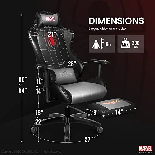 Marvel Avengers Gaming Chair Desk Office Computer Racing Chairs- Adults Gamer Ergonomic Game Footrest Reclining High Back Support Racer Leather Foot Rest (Spider-Man) - Image 5