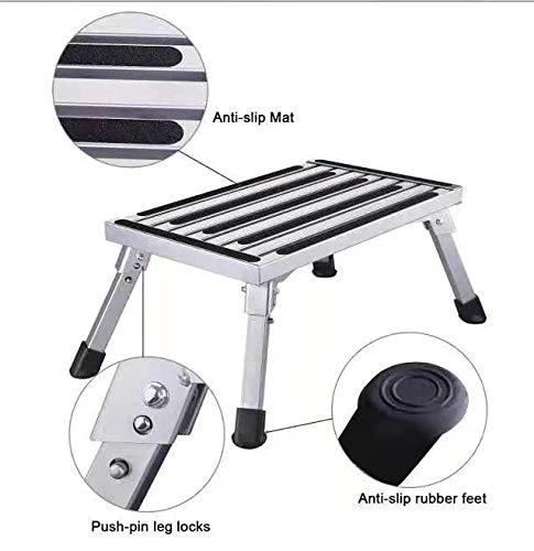DLLJ Aluminum Folding Platform Steps With Anti-Slip Surface/Sturdy Lightweight Portable Step Stool For Outdoor Kitchen Bathroom Library RV - Image 4