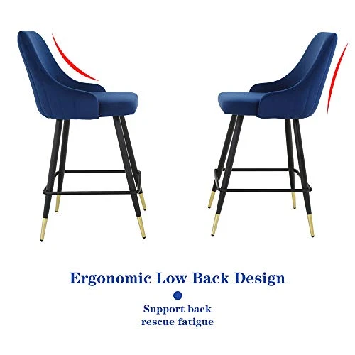 Velvet Counter Stools Set Of 4 - Upholstery Barstools Bar Stools Counter Height Stools For Kitchen Island, Modern Bar Chairs Dining Chairs With Back And Arm, Pack Of 4 Pieces (Blue)