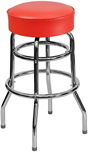 Flash Furniture Bruno 2 Pack Double Ring Chrome Barstool With Red Seat - Image 9