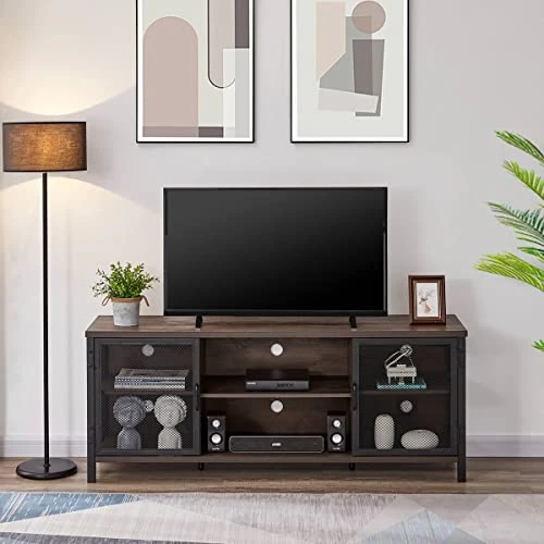 FATORRI Industrial Entertainment Center For TVs Up To 65 Inch, Rustic Wood TV Stand, Large TV Console And TV Cabinet For Living Room (60 Inch Wide, Walnut Brown) - Image 4
