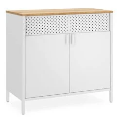 SONGMICS Storage Sideboard, Buffet Table With Adjustable Shelves, Floor Storage Cupboard, Steel Frame, Natural And White ULSC102W57