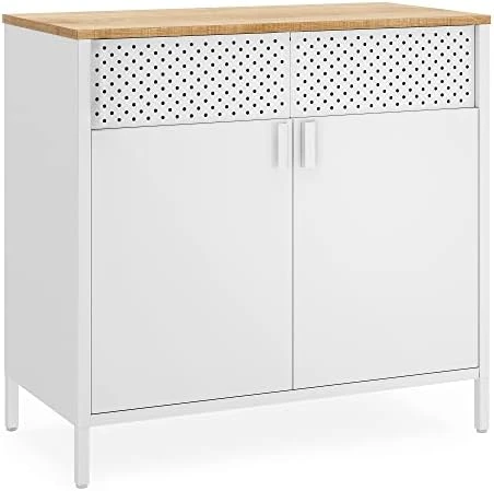 SONGMICS Storage Sideboard, Buffet Table With Adjustable Shelves, Floor Storage Cupboard, Steel Frame, Natural And White ULSC102W57 - Image 6