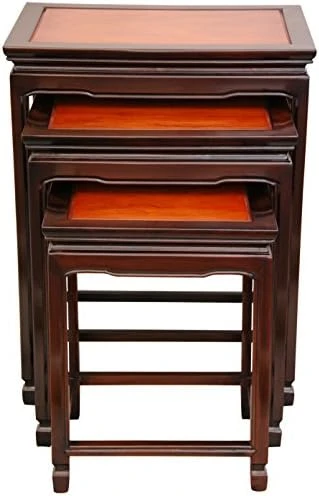 Oriental Furniture Rosewood Nesting Tables - Antique Black - Image 4