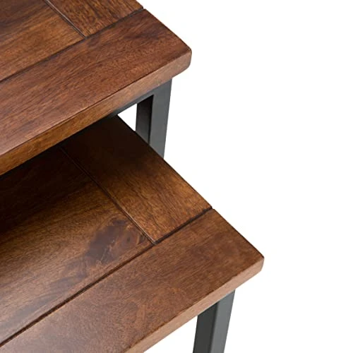 SIMPLIHOME Skyler SOLID MANGO WOOD And Metal 25 Inch Wide Rectangle Nesting 2 Pc Side Table In Dark Cognac Brown, Fully Assembled, For The Living Room And Bedroom - Image 6