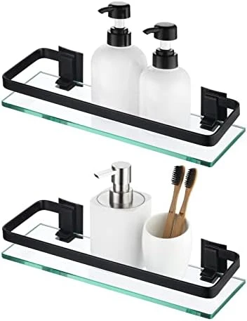 KES Bathroom Glass Shelf Aluminum Tempered Glass 8MM Extra Thick 2 Pack Rectangular 1 Tier Storage Organizer Wall Mount Silver, A4126A-P2 - Image 9