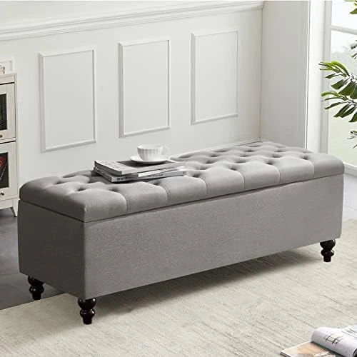 Storage Ottoman 50.2 Inches Upholstered Fabric Storage Ottoman Bench,Button Tufted Ottoman With Storage For Living Room (Navy Blue) - Image 7