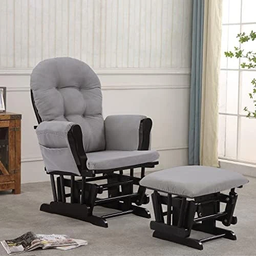 REJOICE HOME Atoll Glider With Ottoman, Black/Beige - Image 7