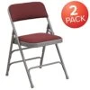 EMMA + OLIVER 2 Pack Curved Triple Braced Burgundy Patterned Fabric Metal Folding Chair