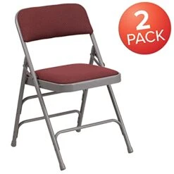 EMMA + OLIVER 2 Pack Curved Triple Braced Burgundy Patterned Fabric Metal Folding Chair
