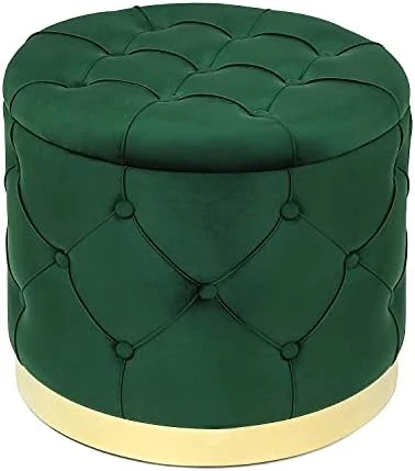 Homebeez 18.9" Round Velvet Storage Ottoman, Pre-Assembled Multi-Function Storage Vanity Stool, Button Tufted Accent Coffee Table With Golden Plate Base,Pink - Image 13