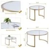 Round Nesting Coffee Table Set Of 2, Modern Side Tables With Sturdy Metal Frame And Tempered Glass, Minimalist End Table, Cocktail Table For Dining Room, Living Room, Home Decor (Gold)