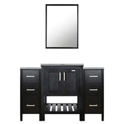 Eclife 48" Bathroom Vanity Black W/Side Cabinet Combo Modern Pedestal Cabinet Set Pedestal Stand Wood With Bathroom Vanity Mirror Soft Closing Cabinet Doors Set (B06 2B11)