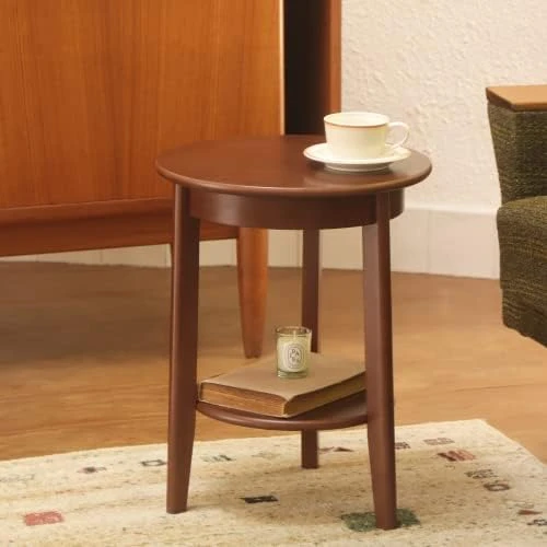 MaxSmeo Round End Table, Small Side Table For Small Spaces, 2-Tier End Table Wooden Side Table, Mid Century Modern Coffee Table,Easy Assembly, Brown, Two-shelves - Image 7