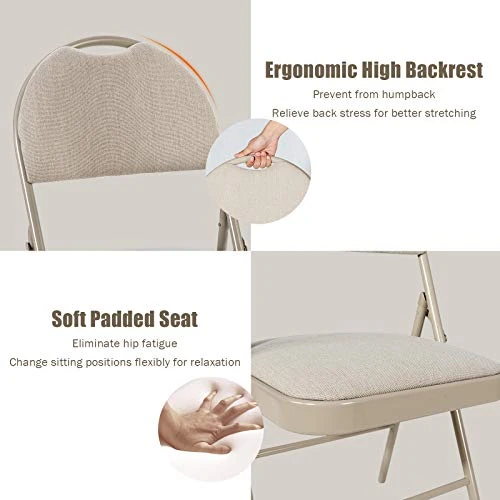 ARLIME 6 PCS Folding Chairs W/Padded Seats, Metal Folding Chair W/Upholstered Seat, Handle Hole, Steel Frame, Folding Chair For Home, Church, School, Office, Party, Courtyard Use, Beige - Image 4