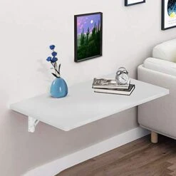 Wall Mounted Floating Folding Desk Wooden PC Dining Drop Leaf Table 24"x16" 50lbs Weight Capicity For Study (White)