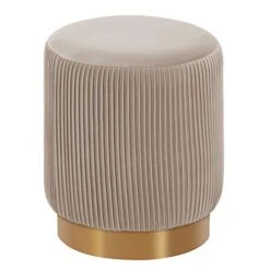 Duhome Modern Round Velvet Ottoman Footrest Vanity Stool Khaki