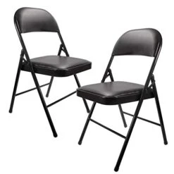YJHome Folding Chairs With Padded Seats, Black Metal Folding Chairs Set Of 2 Pack, Portable Foldable Chair Comfortable Folding Chair For Card Table