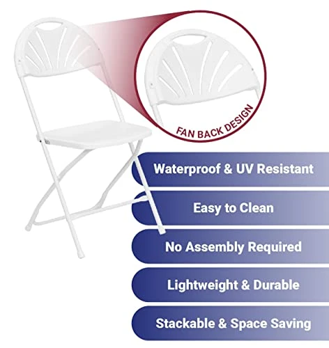 TentandTable Fan Back Heavy Duty Stackable Folding Chairs | White | 300-Pound Capacity | For Events, Banquets, Parties, And Weddings | 8 Pack - Image 3