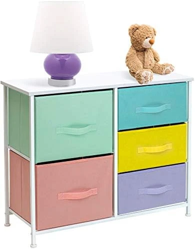Sorbus Dresser Storage Tower, Organizer Drawers For Closet Boys & Girls Bedroom Bedside Furniture, Chest For Home, College Dorm, Steel Frame, Wood Top, Tie-dye Fabric Bins (4-Drawer, Blue/Pink/Purple) - Image 11