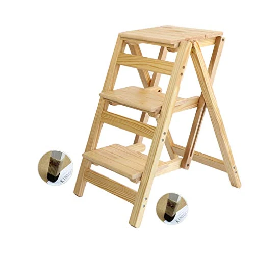 Folding Step Stool Step Ladder 3 Tier, Multi-Functional Folding Solid Wood Ladder Stool, Step Stool Household Muliti-Color Step Ladder Stool For Household And Office 330lbs