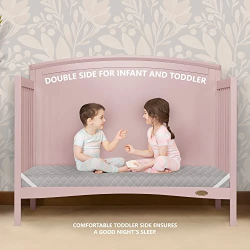 Dream On Me Asheville 4β Firm Fiber Crib And Toddler Mattress | Waterproof | GreenGuard Gold Certified | Dual-Sided Mattress | Grey Embossed Cover | Lightweight Reversible Design - Image 3