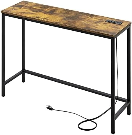 Lifewit Console Entryway Table With 2 Power Outlets And 2 USB Ports,Industrial Narrow Sofa Table For Hallway, Living Room,Bedroom,Kitchen, Metal Frame (Black, 39.4" L X 11.8" W X 28.3" H) - Image 9