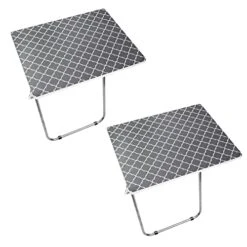 Home Basics Multi-Purpose Lattice Design TV Tray, (2 Pack) Grey/White TV Trays For Eating, Reading, And Games | Folding TV Tray Table | Large TV Trays