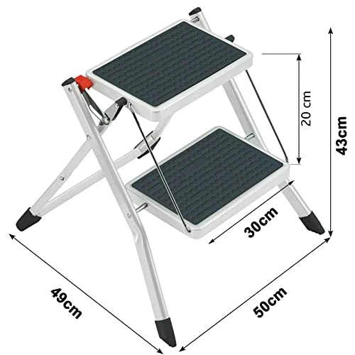 Office Step Stool Adults & Kids White Stepladder, Folding Step Stool With Non-Slip Wide Platform, Lightweight Portable Folding 2 Step Ladders For Home Kitchen Closet, Foldable Ladder 330 Lbs Capacity - Image 2