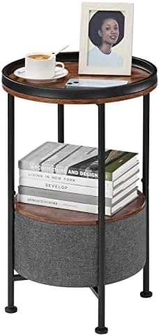 LEMONDA 26" High Marble White Round End Table With Storage,Small 2 Tiers Round Side Table With Basket For Living Room Bedroom,Round Sofa Table Nightstand Bedside Table For Small Spaces - Image 7