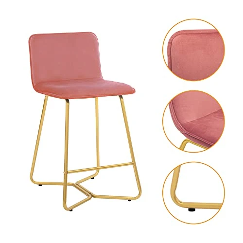 CangLong 25Inch Upholstered Polished Gold Metal Frame, Set Of 2, Counter Stool Chair, Pink 3 - Image 6