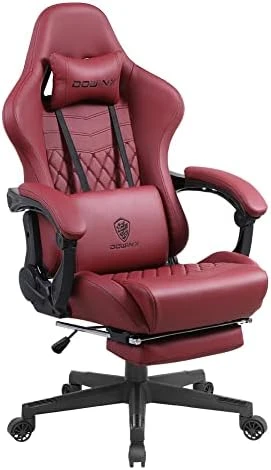 Dowinx Gaming Chair Office Chair PC Chair With Massage Lumbar Support, Vintage Style PU Leather High Back Adjustable Swivel Task Chair With Footrest (Light Grey) - Image 10