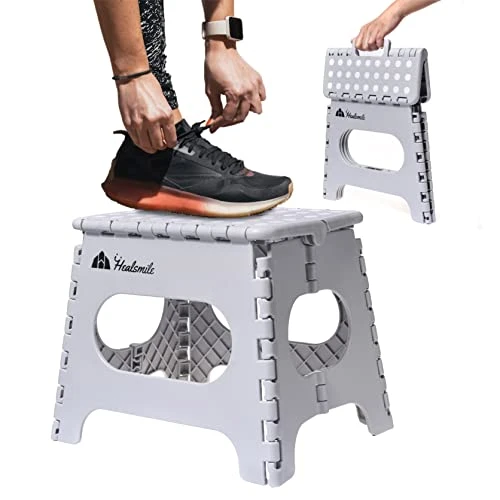 HealSmile Plastic Foldable Step Stool - Carrying Handles, 330lbs Heavy Duty, 11 Inch Collapsible Folding Stool, Adults, Kids, Kitchen, Bathroom