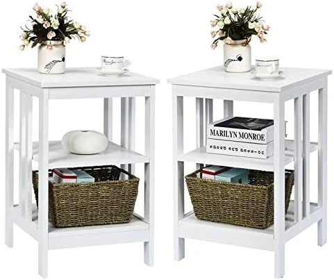 KOTEK 3-Tier Nightstand Set Of 2, Wooden Sofa Side Table With Storage Shelves, Stable Structure, Accent Table Bedside Table End Table For Bedroom, Living Room, Easy Assembly (Black) - Image 8