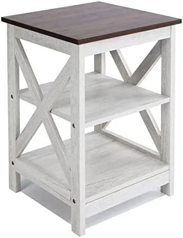 Rainbow Sophia Side Table, Modern Farmhouse Wood End Table With 3-Tier Storage, White Oak - Image 7