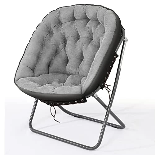 Iw I WISH Saucer Chair For Adults, Oversized Saucer Chair, Folding Saucer Chair, Bedroom Papasan Chair, Comfy Moon Chair (Grey)