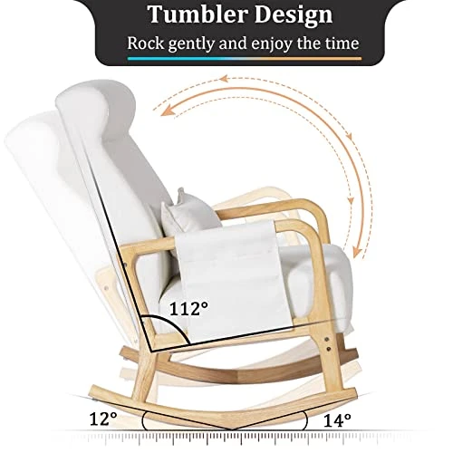 NOBLEMOOD Nursery Rocking Chair With Ottoman, Modern Indoor Baby Nursing Glider Rocker Chair With Free Lumbar Pillow Wooden Armrest For Living Room (Burlywood) - Image 3