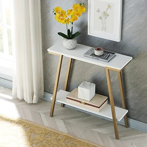Leick Home 11431-WT Mixed Metal And Wood Hall Console Sofa Table, White/Gold 30 In X 10 In X 30 In - Image 4