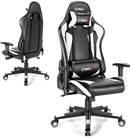 GYMAX Computer Gaming Chair, Racing Style Office Chair With Adjustable Lumbar Support Headrest, 360° Swivel, Height Adjustable Ergonomic Reclining Gaming Chair For Home Office Leisure Room (White) - Image 9