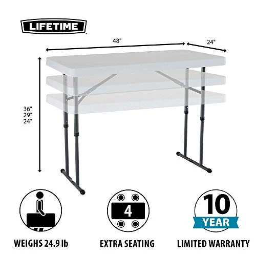 LIFETIME 80160 Commercial Height Adjustable Folding Utility Table, 4 Feet, White Granite - Image 2