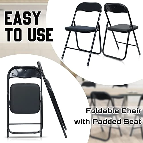 Kathfly 6 Pcs Steel Folding Chair Set Black Foldable Chair With Padded Seat Cushioned Metal Folding Chair Portable Stackable Commercial Seat For Reception Meeting Room Office Event, 330lbs Capacity - Image 3