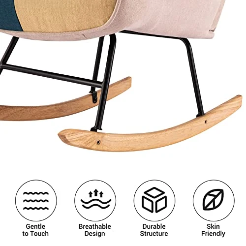K Knowbody Rocking Chair Nursery, Boho Glider Rocker Chair For Nursery Bedroom, Living Room, Tufted Upholstered Armchair With Linen Fabric, Nursing Chairs For Mom And Baby, Bright Color - Image 4