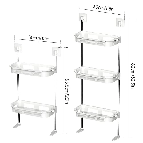 NiHome 3-Tier Over The Toilet Bathroom Organizer With Hooks, Wall Mount Space Saver Toilet Storage Rack - Easy Assembly, No Drilling Required (White)