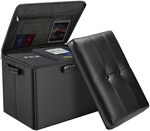 DocSafe Storage Ottoman With Lock,Fireproof Folding Ottoman Foot Rest Stool Storage Chest With Storage Safe For Important Documents,Waterproof 17 Inches Short Ottoman Foot Stool With Hanldes,Brown - Image 7