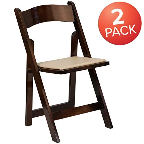 EMMA + OLIVER 2 Pack Fruitwood Wood Folding Chair With Vinyl Padded Seat - Image 3