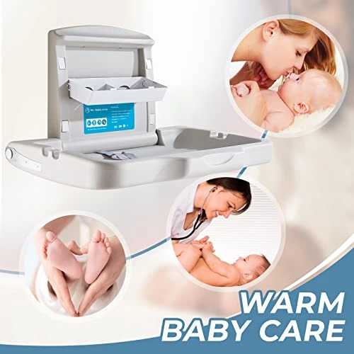 KISTEX Baby Changing Station Wall Mounted Changing Table Diaper Changing Station Portable For Home Commercial With Sign Horizontal - Image 3
