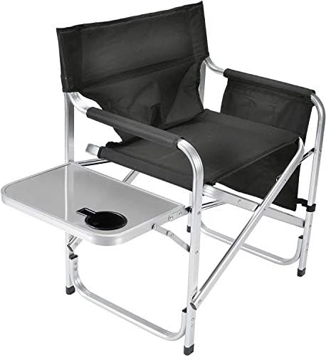 Faulkner Aluminum Director Chair With Folding Tray And Cup Holder, Black - Image 6