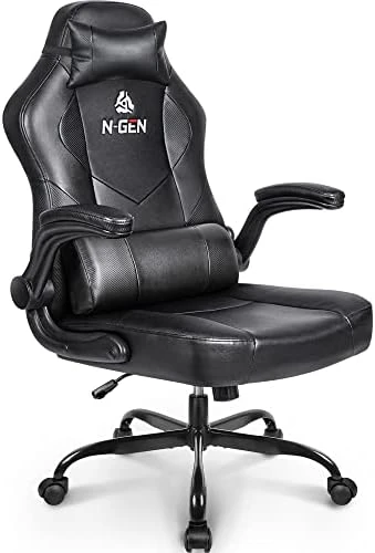 N-GEN Gaming Chair Ergonomic Office Chair PC Desk Chair With Lumbar Support Flip Up Arms Levelled Seat Style Headrest PU Leather Executive High Back Computer Chair For Adults Women Men (4. Peach Pink) - Image 7