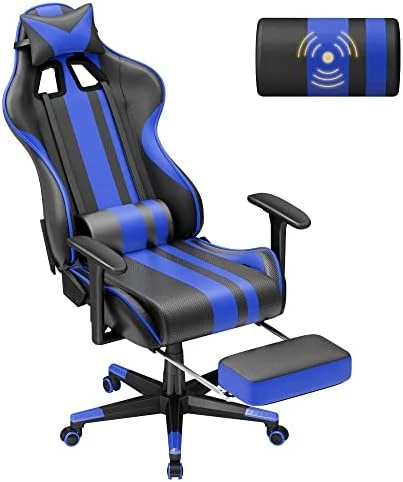 Soontrans Blue Gaming Chair With Footrest, Leather Ergonomic Gaming Chairs For Adults With Massage Lumbar Support & Headrest For Office Work, Height Adjustable Gamer Chair, Comfortable Computer Chair - Image 7